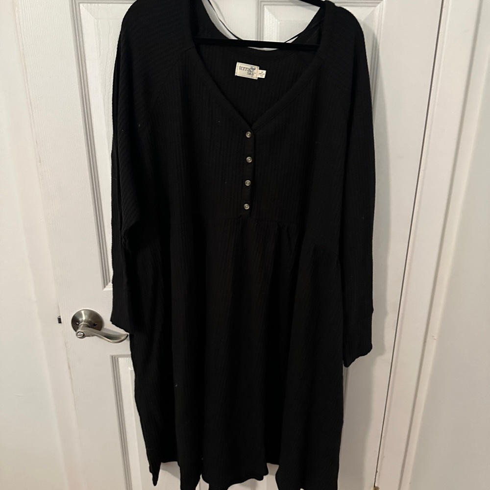 Terra & Sky Black Sweater Dress with Buttons